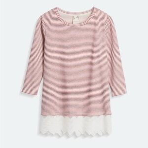 Blu Pepper Red Striped Lace Hem Sweater